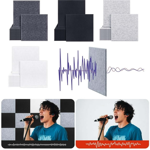 Sound Insulation Board 30x30x0.9cm | High-Density Polyester Fiber | Self-Adhesive Hook | Noise Reduction Acoustic Panel | Flame Retardant | Home Office Studio | Soundproof Absorption Multipurpose