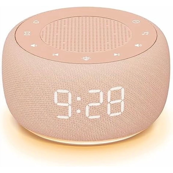 Sound Machine & Alarm Clock 2-in-1, 0-100% Clock Face Brightness, Bottom Colored Light, Sleep Timer, Precise 30-Level Volume White Noise Machine, Digital Alarm Clocks for Bedrooms - Peach