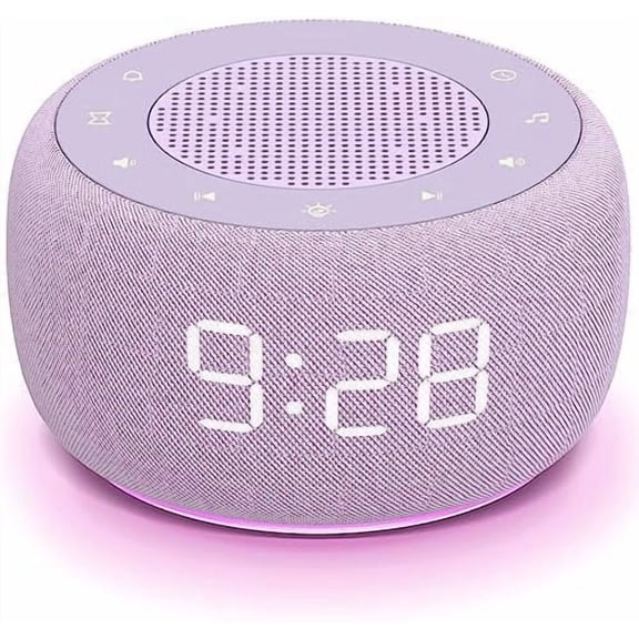 Sound Machine & Alarm Clock 2-in-1, 0-100% Clock Face Brightness, Bottom Colored Light, Sleep Timer, Precise 30-Level Volume White Noise Machine, Digital Alarm Clocks for Bedrooms - Purple
