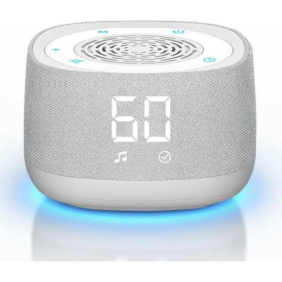 Sound Machine & Clock with Bluetooth 5.4, 14 Soothing White Noise Sounds, Night Light, Sleep Timer, 1000mAh Portable Rechargeable Sound Machine for Adults, Home, Travel, Office (White, Standard Size)