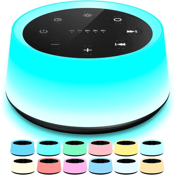 Sound Machine and White Noise Machine with 30 Soothing Sounds with 12 Colors Baby Night Light with Memory Function (Black)