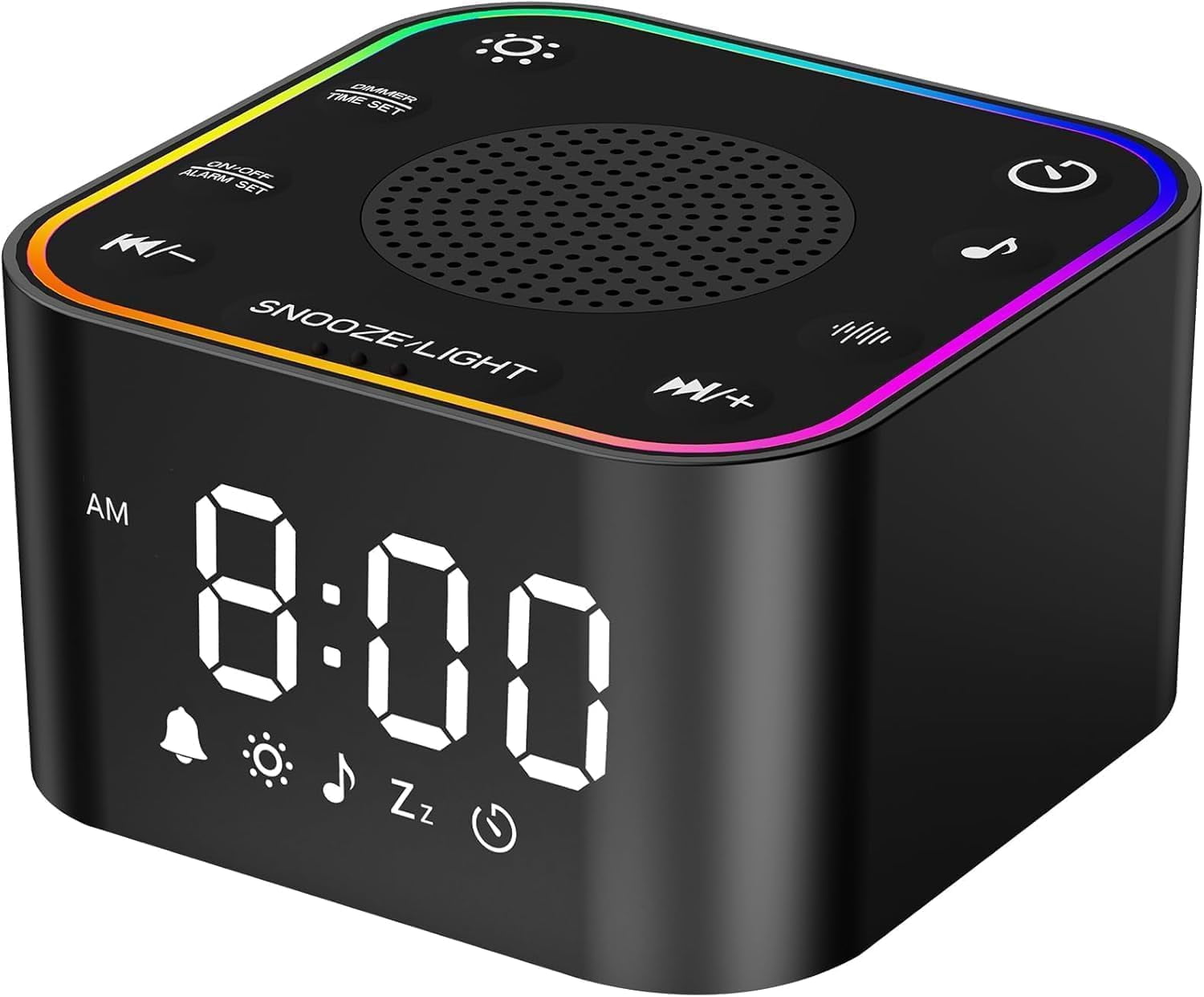 Sound Machine with : 30 Non-Looping Sleep Sounds - White Noise for Natural Wake Up - Adjustable Volume & Light, Memory Function, Sleep Timer (Black)