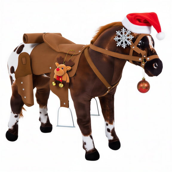 Sound-Making Ride On Horse for Toddlers 3-5, with Neighing and Galloping Sound, Stuffed Animal Horse Toy for Kids with Padding, Soft Feel, Brown