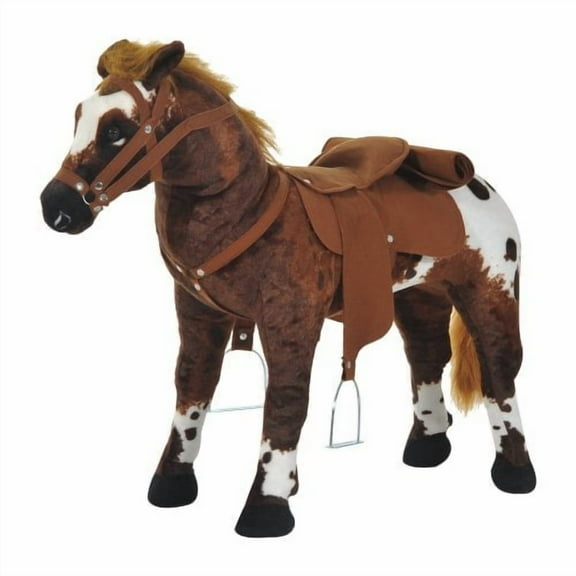 Sound-Making Ride On Horse for Toddlers 3-5, with Neighing and Galloping Sound, Stuffed Animal Horse Toy for Kids with Padding, Soft Feel, Brown
