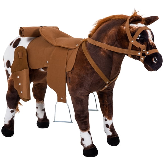 Sound-Making Ride-On Horse with Neighing & Galloping Sounds, Plush Stuffed Animal with Padded Seat, Brown