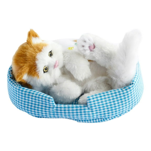 Sound Making Toys Cute Furry Kitty Ornament Realistic Meowing Doll Decoration for Home Shelf Car Kids Presents for All Ages