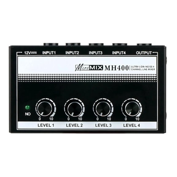 Sound Mixer Professional 4 Channel Line Mixer Volume Control Mini Au-dio Mixer for Musical Instruments Keyboards Bass Black ,Precision Control