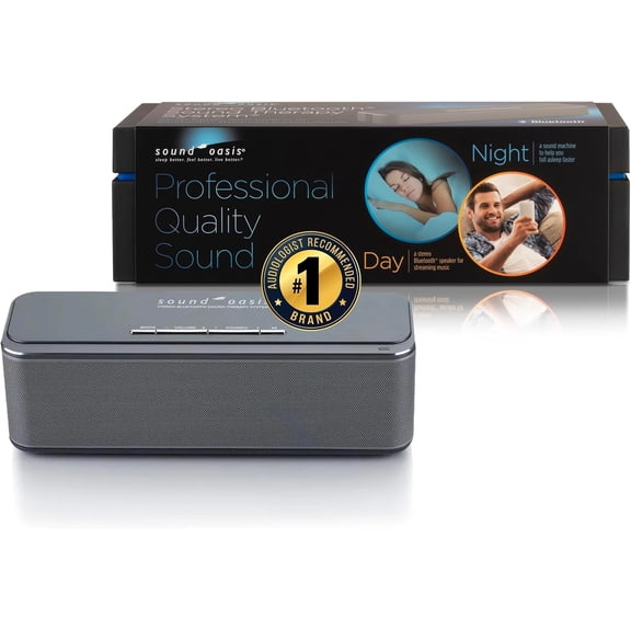 Sound Oasis Stereo Bluetooth Sound Machine for Sleep and Tinnitus Masking, 20 Non-Looping Soothing Sounds Plus Pink Noise, Hi-Fidelity Speakers, Portable Sound Therapy for Home, Baby, or Travel