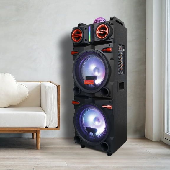 Sound Portable Party Bluetooth Speakers Loud Sound Powerful, DJ Sound Stereo Loud Bass Karaoke Machine with Sound Reactive Party Lights, USB/SD Input and Telescopic Pull Rod, Remote Control