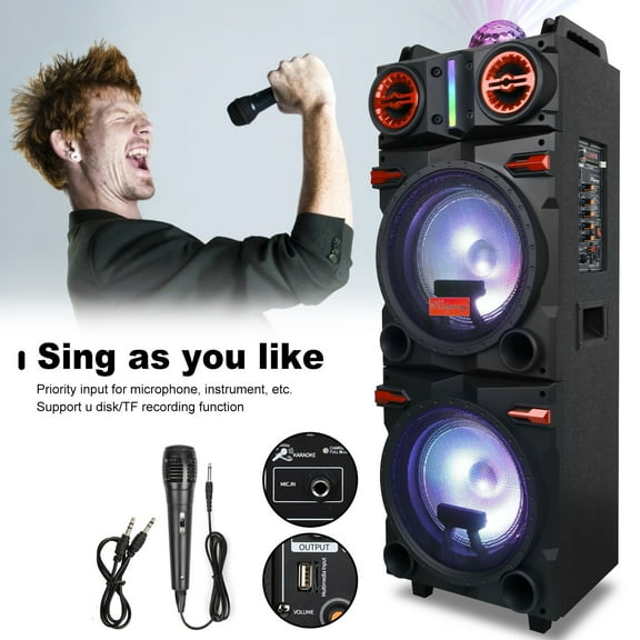 Sound Portable Party Bluetooth Speakers Loud Sound Powerful, DJ Sound Stereo Loud Bass Karaoke Machine with Sound Reactive Party Lights, USB/SD Input and Telescopic Pull Rod, Remote Control