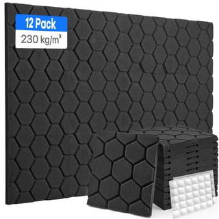 Sound Proof Foam Panels, Soundsbay Acoustic Panels Sound Absorbing High Density Fire Resistant, 12 Pack Soundproof Wall Panels for Home Studio, with 60pcs Double-Side Adhesive, 12" X 12" X 0.9"