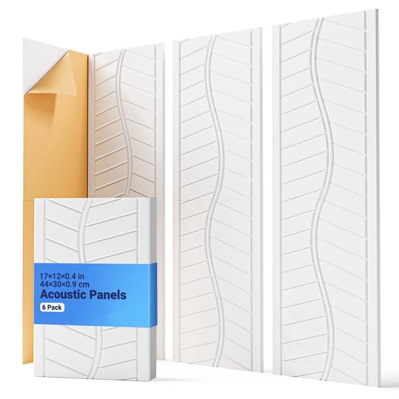 Kuchoow Acoustic Wall Panels Sound Absorbing for Recording Studio, Self-Adhesive Leaf Textured Decorative White Art Ceiling Tiles - Acoustical Treatments for Home Gaming Room 17" × 12" × 0.4"