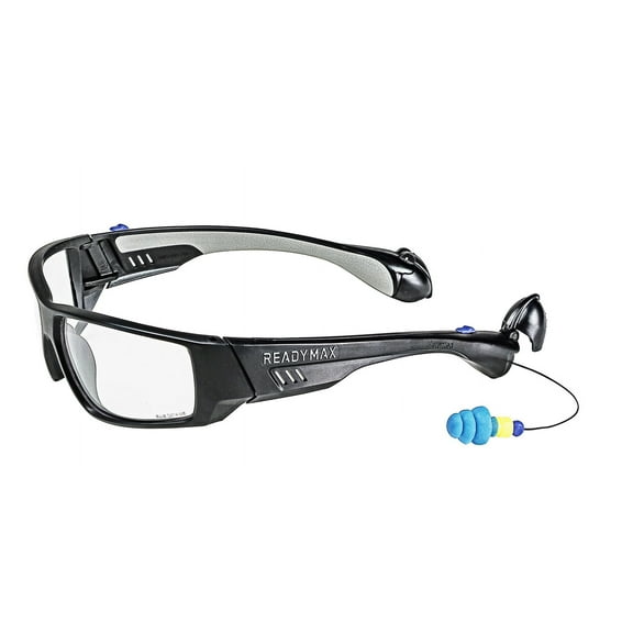 Sound Shield Pro Series 1 Black frame Safety Glasses, w/Built in Hearing Protection, Clear Lens