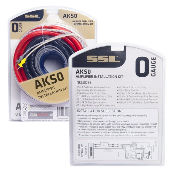 Sound Storm Laboratories AKS0 0 Gauge Amplifier Installation Wiring Kit, 17 ft Power Cable, Red