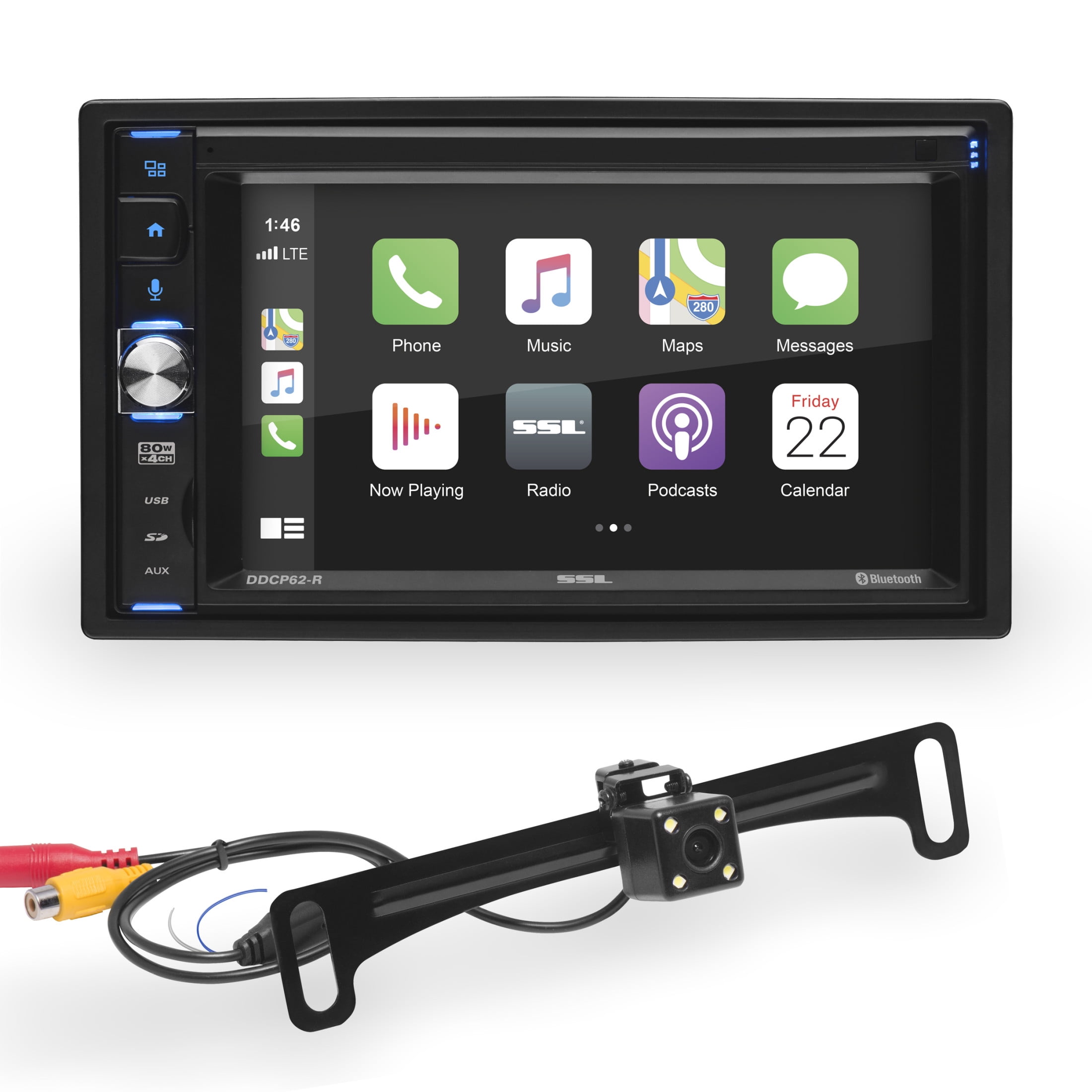 Sound Storm Laboratories DDCP62-R Car Stereo - Apple CarPlay, Double Din, 6.2 Inch Touchscreen, Bluetooth Audio, No CD DVD Player, AM/FM Radio Receiver, Backup Camera