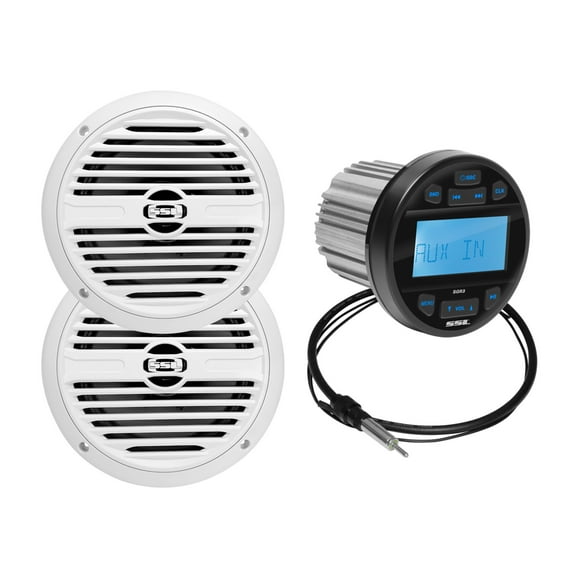 Sound Storm Laboratories SGR3.62 Marine Boat Stereo Gauge Receiver & 6.5 Inh Speakers - Bluetooth Audio, No CD DVD Player, AM/FM Radio, IPX6 Weatherproof, Dipole Antenna, Built-in Amplifier