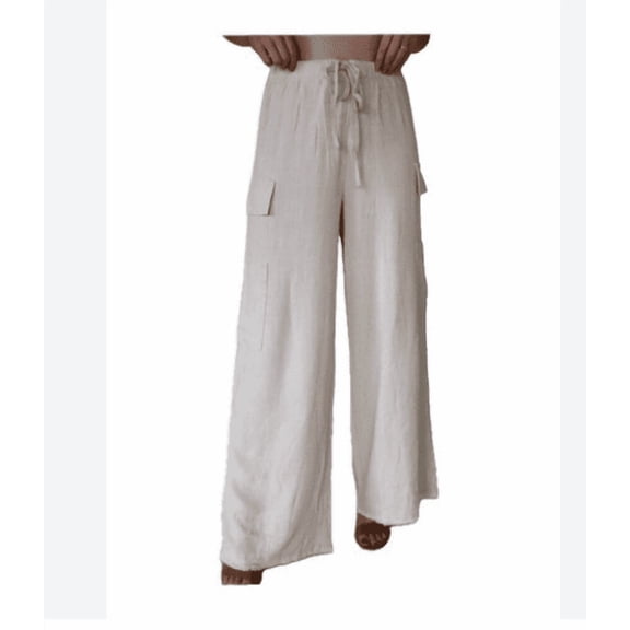 Sound Style Women's Linen Pants, Wide Leg, Tan, XL