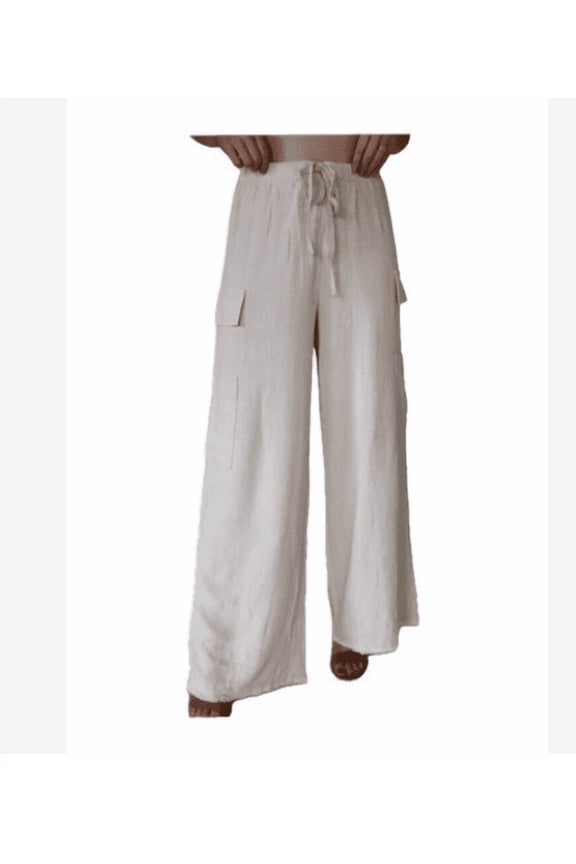 Women's Linen Pants, Wide Leg, Tan, XL