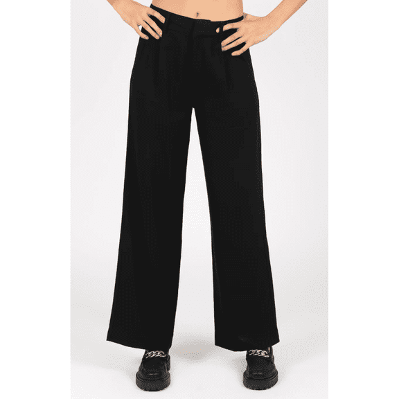 Sound Style Women's Trouser Wide Leg Linen Pant, Black, Small