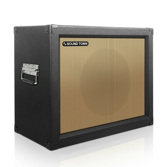 Sound Town 1 x 12 65W Guitar Speaker Cabinet with Birch Plywood Construction, Black Tolex, Wheat Cloth Grille (GUC112BK)