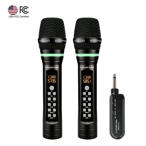 Sound Town 100-Channel UHF Rechargeable Wireless Handheld Microphone System with Built-in Effects, 1/4" Mini Portable Receiver for Karaoke, Events, Church, Meetings (SWM01-U2HH)