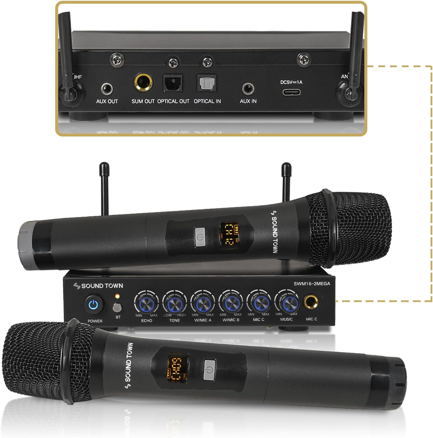 Sound Town 100 Channels Wireless Microphone Karaoke Mixer System with 2