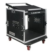 Sound Town 10U PA DJ Pro Audio Rack/Road ATA Case with 11U Slant Mixer Top, 20 Rackable Depth and Casters, 10 Space Size, Pro Tour Grade STMR-10UW