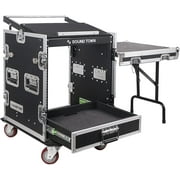 Sound Town 12U PA DJ Pro Audio Rack/Road ATA Case with 2U Drawer, 11U Slant Mixer Top, DJ Work Table, Casters, Pro Tour Grade MR-DR12UT