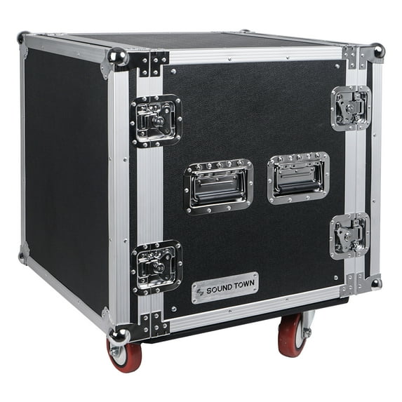 Sound Town 12U PA/DJ Rack/Road Case, 12-Space, with 21” Rackable Depth, Casters, Plywood, Metal Ball Corners - Pro Tour Grade (STRC-12UW)