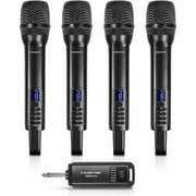 Sound Town 2.4G Hz Rechargeable Wireless Microphone System with 4 x Handheld Mic, 1/4" Mini Portable Receiver, Built-in EQ, Effects for Karaoke, Events, Church, Meetings (SWM-01U4)