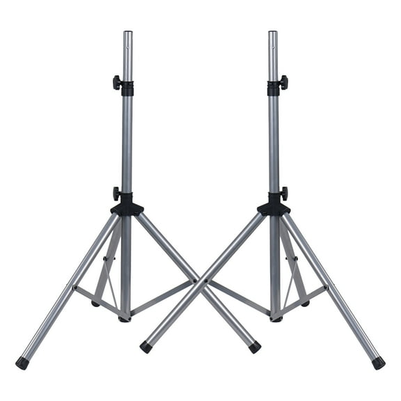 Sound Town 2-Pack Universal Tripod Speaker Stands with Adjustable Height, 35mm Compatible Insert, Locking Knob and Shaft Pin, Silver (STSD-71W-PAIR)