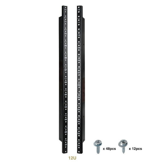 Sound Town 2-pack 12U Steel Rack Rails, with Black Powder Coated Finish and Screws (ST-RR-12U)