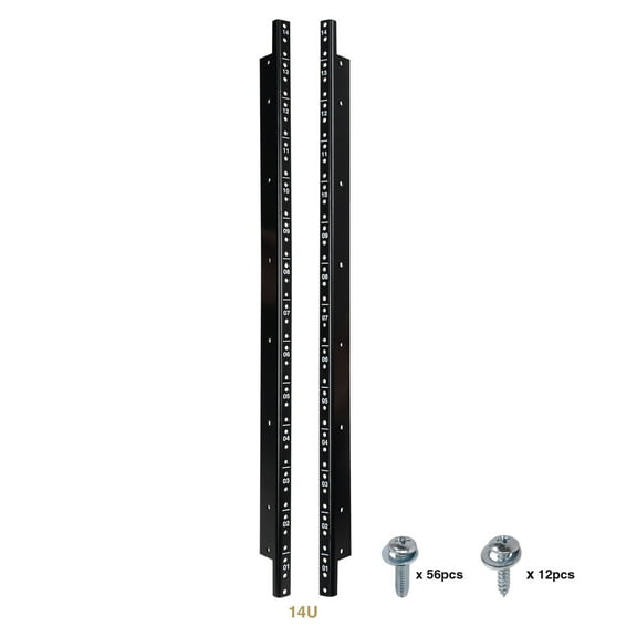 Sound Town 2-pack 14U Steel Rack Rails, with Black Powder Coated Finish and Screws (ST-RR-14U)