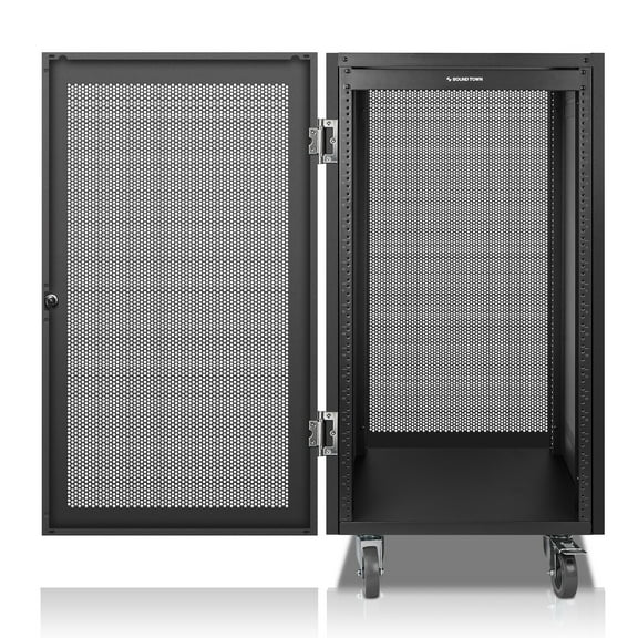 Sound Town 21U Universal Steel Rack, w/Mesh Doors, Locking Casters, Vented Side Panels for Audio Video, Server and Network Equipment (STRK-M21UWD)