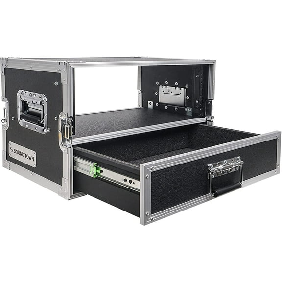 Sound Town 4U Rack Case with 2U Rack Drawer for 19" Amps, Mixers, Microphone Receivers, Black