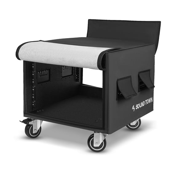 Sound Town 8U PA/DJ Rack/Road Case with 8-Space, Industry-Grade Plywood with Polyurea Coating, Rain Cover, Casters, 21.7" Rackable Depth - Pro Tour Grade (STRCP-8UW)