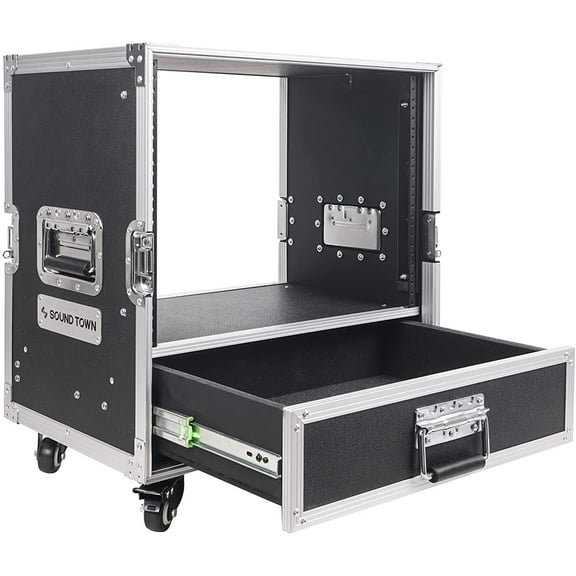 Sound Town 8U Rack Case with 2U Rack Drawer, Casters, for 19" Amps, Mixers, Microphone Receivers (STRC-8U2DR)