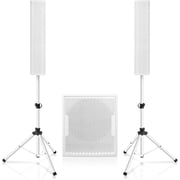 Sound Town CARPO Series 1700W Subwoofer and Line Array Speaker System with One Powered 18-inch Subwoofer, Two Passive Column Line Array Speakers, Birch Plywood, White PS-18SWP6W2.1