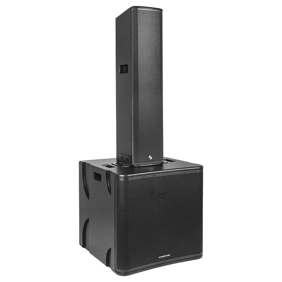 Sound Town CARPO Series Powered Column Array Speaker System with One 1600W 18" Subwoofer and One Column Loudspeaker, DSP, TWS Bluetooth, Ground-Stack Mount, Birch Plywood, Black (PS-18SK8PW)