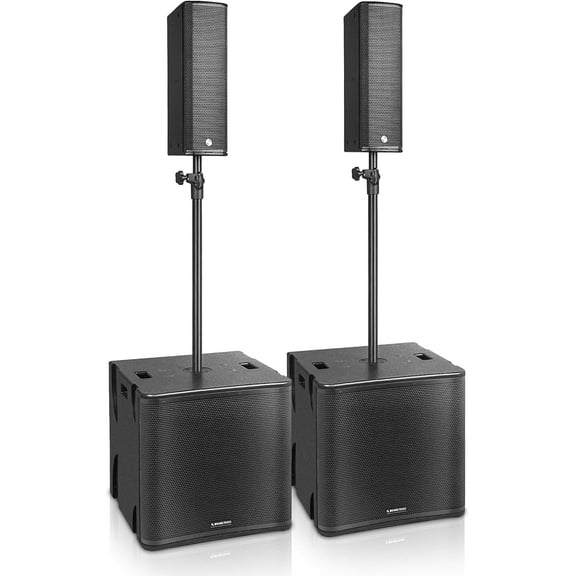 Sound Town CARPO Series Subwoofer and Line Array Speaker System with Two Powered 18-inch Subwoofers, Two Passive Column Line Array Speakers, Birch Plywood, Black (PS-18SX2P3B1.1)
