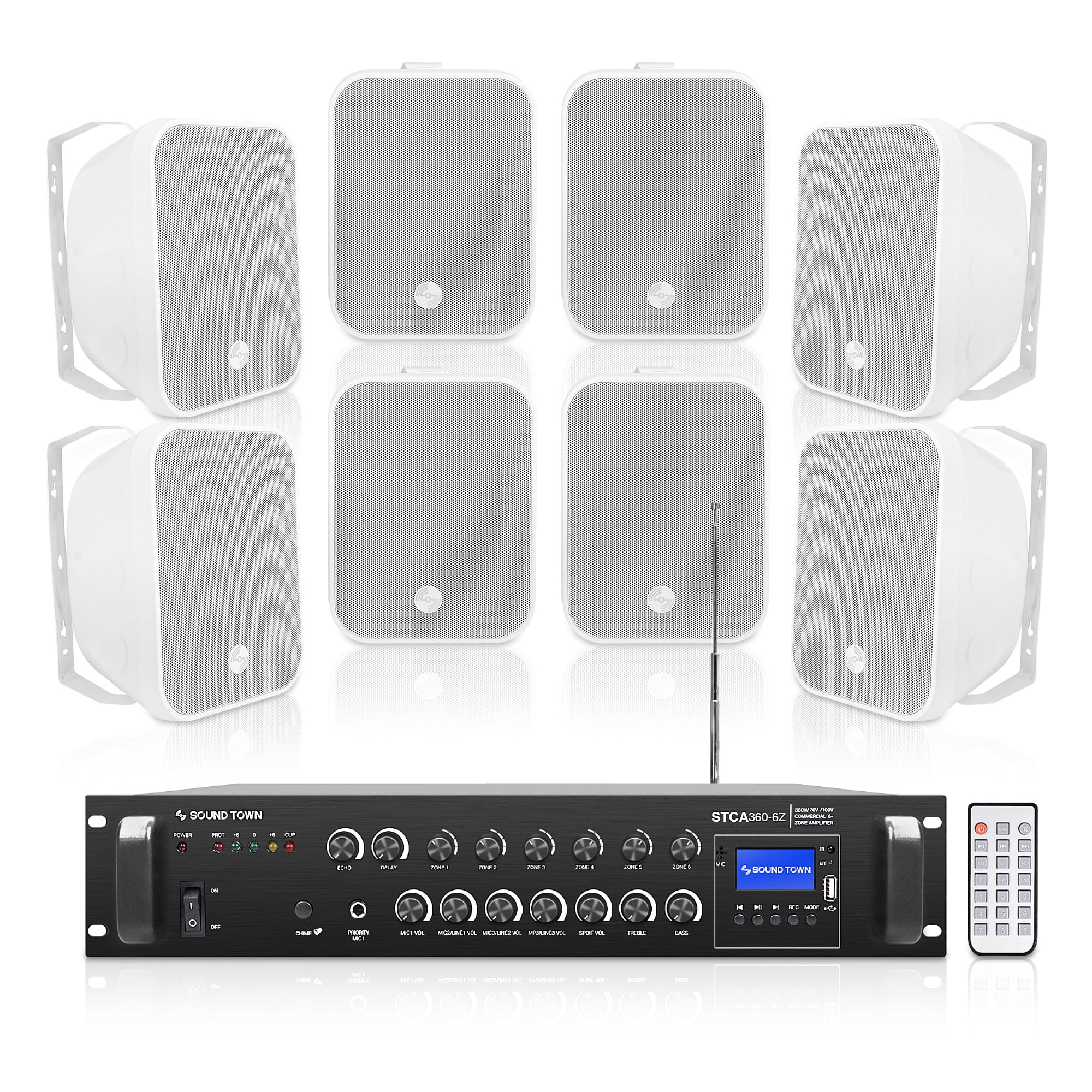 Sound Town Commercial Restaurant Bluetooth Amplifier + Surface-Mount ...