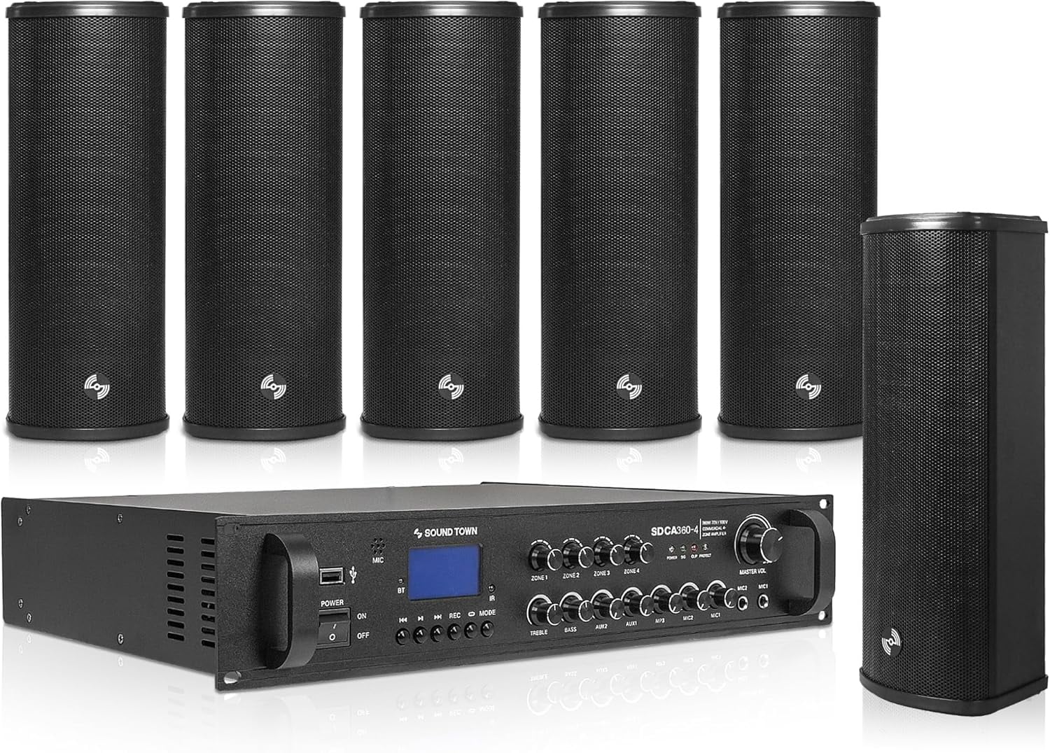 Sound Town Commercial Sound System Set with 3-Zone Low-Impedance ...