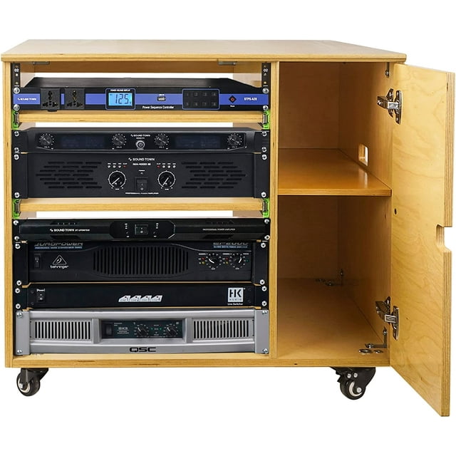Sound Town DIY 11U Plywood Studio Rack with Slide-Out Trays, Cabinet ...
