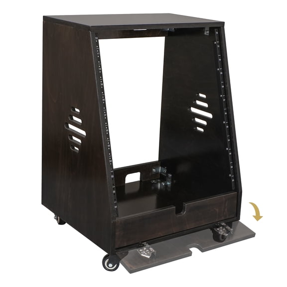 Sound Town DIY 12U Slanted Studio Rack with 2U Lower Storage, Casters, for Home Studio and Recording Room, Baltic Birch Plywood, Black Espresso (SDRK-12TD)