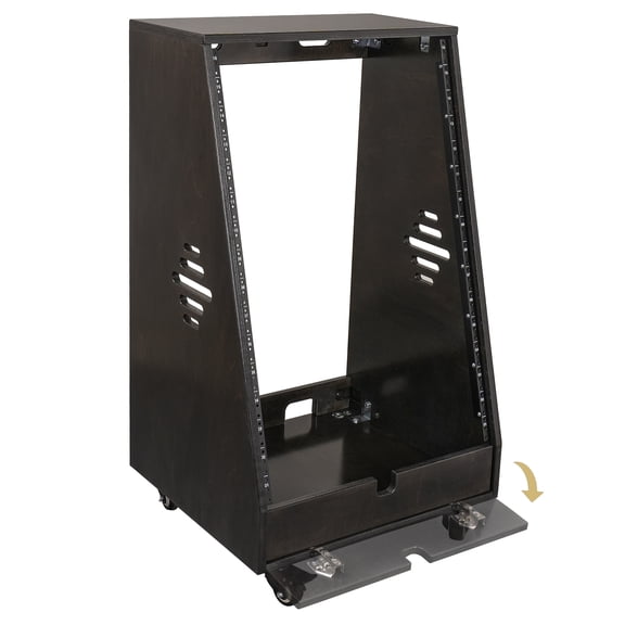 Sound Town DIY 16U Slanted Studio Rack with 2U Lower Storage, Casters, for Home Studio and Recording Room, Baltic Birch Plywood, Black Espresso (SDRK-16TD)