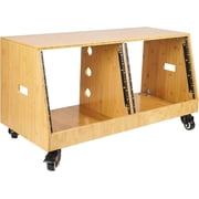 Sound Town DIY 2 x 8U Slanted Studio Rack with Solid Carbonized Bamboo, Casters, for Recording Room, Home Studio STBR-D8T