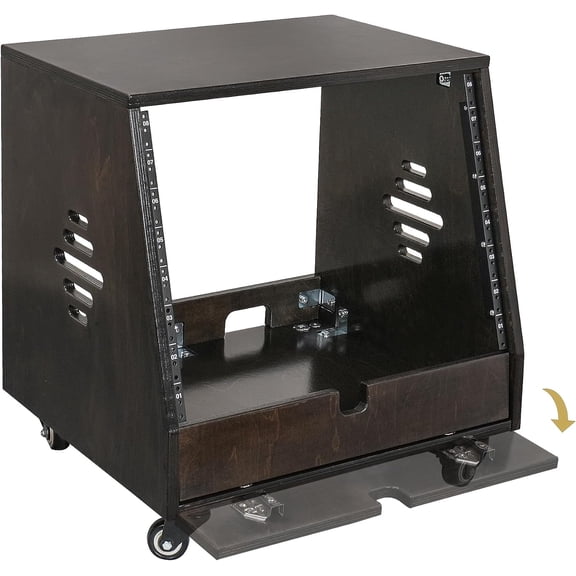 Sound Town DIY 8U Slanted Studio Rack with Casters for Home Studio and Recording Room, Baltic Birch Plywood, Black Espresso (SDRK-8TD)