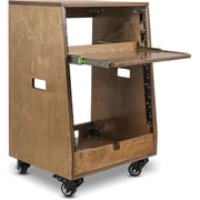 Sound Town DIY Slanted 12U Studio Rack 4U Top + 8U Lower, with 2U Bottom Storage, Slide-Out Tray, Caster, Plywood, Weathered Brown For Recording Room, Home Studio SDRK-ST12TB