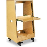 Sound Town DIY Slanted 16U Studio Rack 8U Top + 8U Lower, with 2U Bottom Storage, Slide-Out Tray, Caster, Plywood, Golden Oak For Recording Room, Home Studio SDRK-ST16T