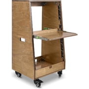 Sound Town DIY Slanted 16U Studio Rack 8U Top + 8U Lower, with 2U Bottom Storage, Slide-Out Tray, Caster, Plywood, Weathered Brown For Recording Room, Home Studio SDRK-ST16TB